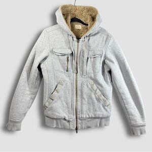 Vintage Diesel Y2K 90s Grey Faux Sherpa Lined Hooded Bomber Zip Jacket Size L